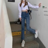 Quần bò ống đứng xẻ ở gấu