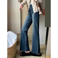 Quần bò ỐNg RộNg cạp cao che hông cổ điển mẫu mới 2023 mùa thu cho nữ quần ống đứng tôn dáng người nhỏ