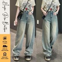 Quần bò ống rộng nữ basic Hàn Quốc , quần bò ống suông chất jean mềm mịn che lưng cao che khuyết điểm tốt HD5690