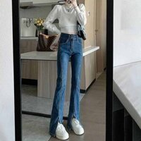 quần bò ống rộng nữ quần jean ống loe Quần jean nữ xẻ tà cổ điển quần đuôi cá lau sàn mẫu mới năm 2023 quần ống loe ống đứng tôn dáng gầy cạp cao