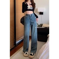 Quần bò ống suông rộng hack chân màu đá nam nữ - quần jean suông nữ lưng cao tôn dáng hot trend