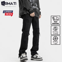 Quần bò rách gối cao cấp 2 màu đen trắng, Quần jean nam rêu rách chất vải denim hiphop thời trang boy phố