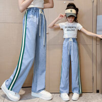 Quần bò Tencel cho bé gái quần ống rộng rộng trẻ em quần ống đứng mẫu mỏng