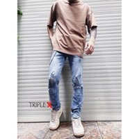 Quần bò xanh mài rách cá tính 02/ Set quần áo phụ kiện