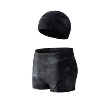Quần bơi nam boxer  Cleacco màu đen Camo , chất vải  Poly co giãn 4 chiều , thoáng khí , thoát nước nhanh BORO SPORT - Tặng nón bơi vải - 4XL