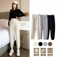 Quần BOM nhung tăm, Quần Jogger Nữ Trơn Bo Gấu, Quần nỉ nhung tăm chun gấu