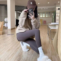 Quần cá mập lông cừu mỏng Quần legging ngoài nữ Bụng hẹp Thu Đông Lông cừu dày-Fleece-