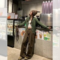 Quần cạp cao Màu cà phê phong cách Hàn Quốc quần ống đứng thân hình nhỏ mẫu mới cho nữ quần ống rộng màu nâu