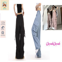 Quần cargo dây rút túi hộp nữ quần kaki ống rộng phong cách Hàn Quốc QD01