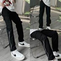 Quần Cargo Pant Kaki Phối Khoá Zip Chân V1 - Túi Hộp Phối Khoá Dài Kiểu Dáng Streetwear Nam & Nữ