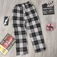 Quần caro ống suông nam nữ unisex vải đẹp - Sọc Đen - FreeSize