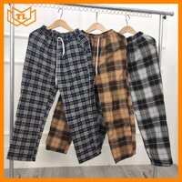 Quần caro ống suông nam nữ unisex vải đẹp - Sọc Nâu - FreeSize