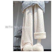 Quần chấm bi lót nhung cổ điển có thể mặc Size Lớn Milyfashion quần ống rộng màu trắng thường ngày mẫu mới thu đông cho nữ