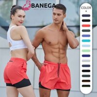 Quần chạy bộ nam nữ, quần tập gym nam 2 lớp 4 túi cao cấp thoải mái vận động BANEGA Quần đùi thể thao cầu lông KP001