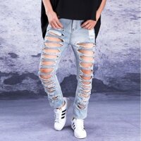 Quần chín tấc quần Ăn Mày rách rách quần bò thương hiệu thời trang siêu trào lưu mùa hè cho nam phóng đại cao đường phố cổ rộng phổ biến Denim