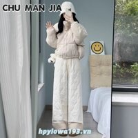 Quần Cotton lông cừu cực Quần giữ ấm chống gió cho nữ Quần lót lông cừu dày thẳng ống rộng