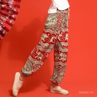 Quần cotton lụa bán chạy cho khu du lịch Thái Lan, quần nữ phong cách dân tộc, quần có cổ voi, quần lụa nhân tạo chống muỗi