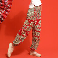 Quần cotton lụa bán chạy cho khu du lịch Thái Lan, quần nữ phong cách dân tộc, quần có cổ voi, quần lụa nhân tạo chống muỗi