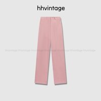 Quần Cotton nữ ống suông HHVINTAGE kiểu lưng cao 1 nút nhung tăm A01