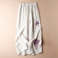 Quần crop thường ngày thêu Cotton và vải lanh cổ điển