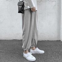 Quần cull nỉ mặc 2 kiểu bo chân dây rút sọc chữ siêu hot, quần ống xuông, quần ống rộng DT-SHOP - Xám trơndây rút,L <73kg
