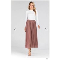 Quần culottes dáng dài dập ly VNXK ống xếp li siêu rộng super flare xòe giả váy voan chiffon eo chun xuất khẩu dư xịn
