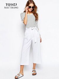 Quần culottes dáng lửng màu trắng đai nơ thời trang TQ1423