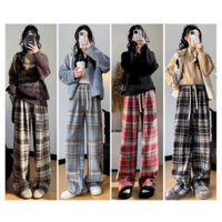 Quần Dạ Kẻ Caro Lót Nỉ, Ống Rộng, Dáng Suông Tahie Store Nữ