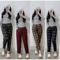 Quần Dạ Kẻ Caro Thu Đông Dáng Baggy Hottrend 2024, Quần Baggy Hoạ Tiết Kẻ Caro Lưng Chun Rất Hot -Sullion