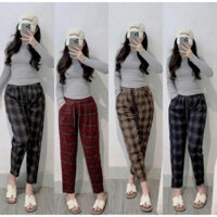 Quần Dạ Kẻ Caro Thu Đông Dáng Baggy Hottrend 2024, Quần Baggy Hoạ Tiết Kẻ Caro Lưng Chun Siêu Hot -Sarah