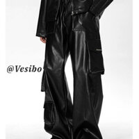 Quần Da Nam Mùa Xuân Chiên Phố Quần Áo Quần Phố Cao Đường Phố Mặc Nhiều Túi Quần Nam