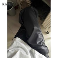 Quần da nữ dáng rộng dài dáng rộng