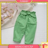 Quần dài bé gái 1-6 tuổi buộc nơ cạp chun, Quần kaki trẻ em nữ dáng thể thao dày dặn