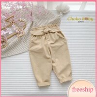 Quần dài cho bé 1-6 tuổi buộc nơ cạp chun, Quần kaki bé gái dáng thể thao dày dặn