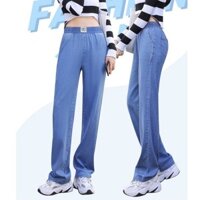 Quần dài jean nữ ống rộng lưng thun co giãn quần bò nữ ống rộng dáng xuông
