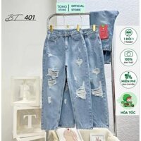 Quần Dài Jean Nữ Phom Baggy Rách Cá Tính TOHO STORE Hàn Quốc | Quần Dài Nữ Jeans Phom Baggy Rách