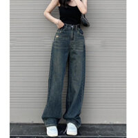 Quần Dài Jeans Nữ Túi Rách Ống Rộng Lưng Cao Wash Basic Chất Vải Denim Bò Jean WQJ044JE