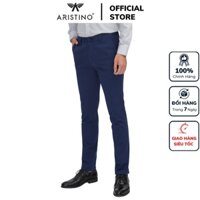 Quần dài kaki nam Aristino AKK01508 màu xanh tím than khaki dáng slim fit ôm nhẹ trẻ trung vải thô CVC cao cấp mềm mại