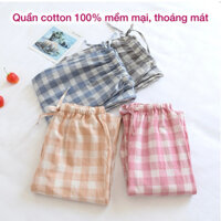 Quần dài lưng thun cotton 100% mềm nhẹ, thoáng khí, hoạ tiết caro trẻ trung