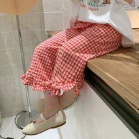 Quần Dài Lưng Thun Dáng Rộng Họa Tiết Sọc Caro Thời Trang Mùa Hè Phong Cách Hàn Quốc Cho Bé Gái