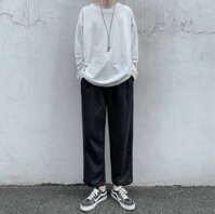 Quần dài nam trơn bo quần jogger nỉ Nữ dây rút chân ống rộng đưng mặc 2 kiểu - Q DÀI NỈ ĐEN TRƠN DÂY RÚT - free size 45-62kg