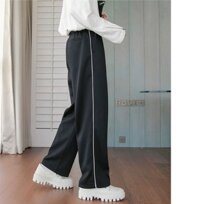 QUẦN DÀI NHUNG PHỐI VIỀN HÔNG THIẾT KẾ XÌ TIN TRẺ TRUNG  - ĐEN Q DÀI NHUNG VIỀN  - FREE SIZE 50-70KG