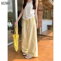 Quần dài nữ cotton dopamine sóng chấm - ống eo cao giải trí rộng bên dưới