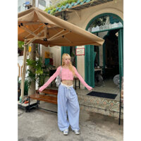 Quần dài nữ kẻ caro lưng chun nhún bèo chất liệu đũi mềm form harem thắt nơ