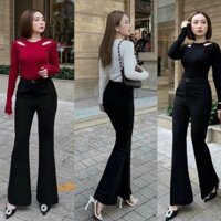Quần Dài Ống Loe Nữ , Form Ôm, Lưng Bảng Khóa Kéo Gài Nút