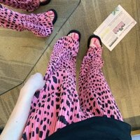 [Quần dài] Quần dài in họa tiết da báo màu hồng Quần lót rộng eo cao thời trang nữ