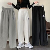 Quần dài suông ống rộng nỉ thun cotton dáng jogger thêu BUS - Q7001