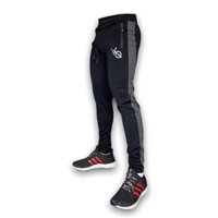 Quần dài tập gym nam DO GYM SHOP form ôm body, thun polyester không xù lông - ĐEN SỌC XÁM ĐẬM - M dưới 64kg dưới 1m65