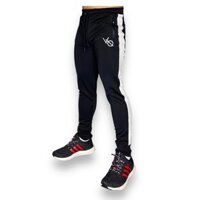 Quần dài tập gym nam DO GYM SHOP form ôm body, thun polyester không xù lông - ĐEN SỌC XÁM NHẠT - M dưới 64kg dưới 1m65