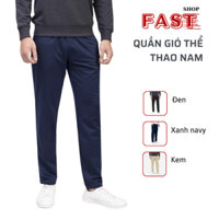 Quần dài thể thao nam co giãn bigsize, vải gió 2 da xuất Nhật cao cấp, ống xuông, thun dây rút, 3 túi khóa - Fast Shop